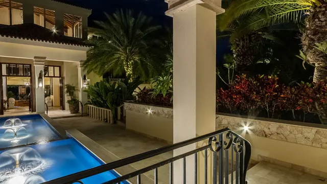 Courtyard fountains at night