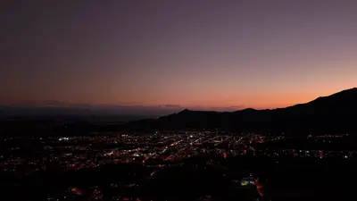 The valley lighting up after sunset