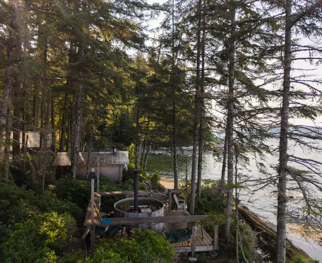 Orca Camp through old-growth forest on the shore of Johnstone Strait