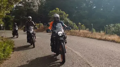 Riders on Himalayan 450s heading out from Donkey Sunrise