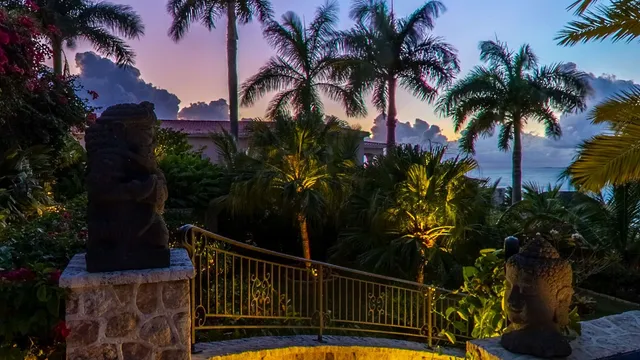 Courtyard gardens at dusk