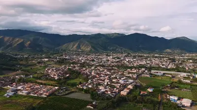 The town below the hub, from the air