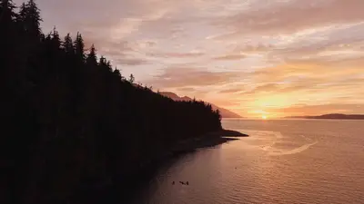 Sunset over Johnstone Strait from above the camp
